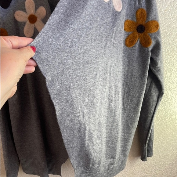 AEDA Gray and Black Cardigan Sweater with Nature-Inspired Embellishments - Picture 4 of 8